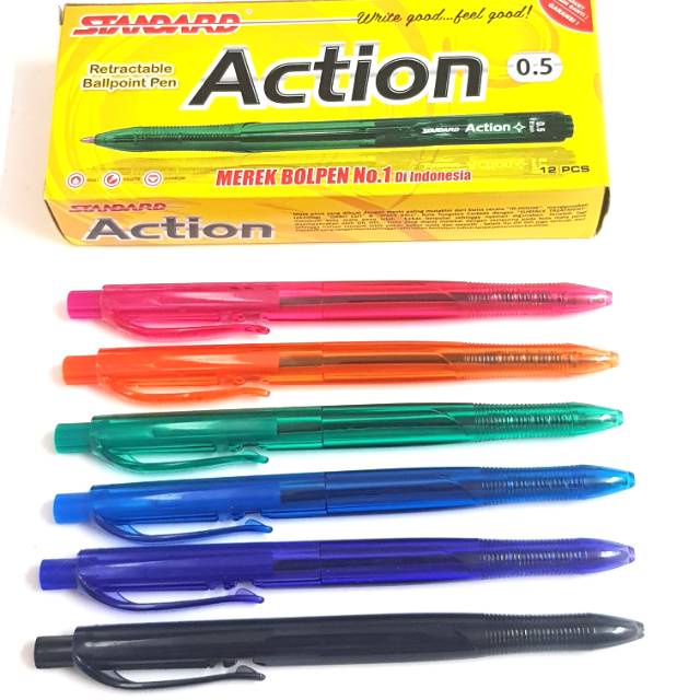 

1 Pak / Pulpen Standard ACTION 0.5 Ballpoint Bolpen Pena Standard Pen