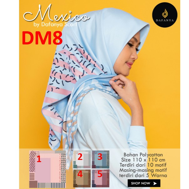 Hijab Segiempat Motif DM8 Mexico by Dafanya, Jilbab Scarf Segi empat Murah ,