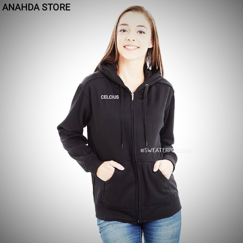 CELCIUS Hoodie Zipper Hitam C0026ZC Simpel Jessy Ready