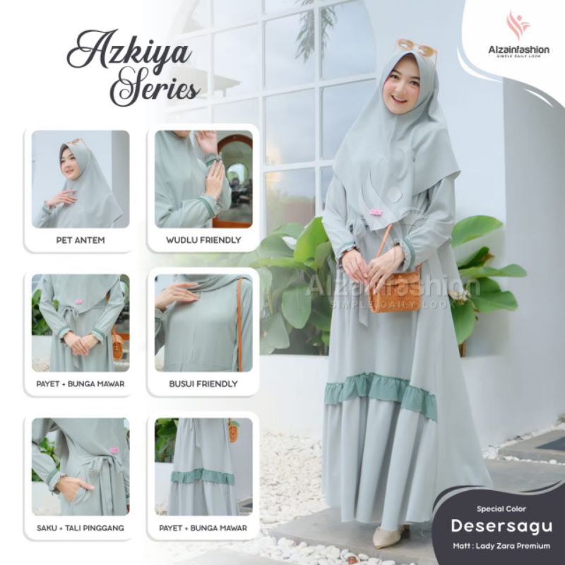 Azkiya Set Syari, Gamis Set Bahan Lady Zara Premium
