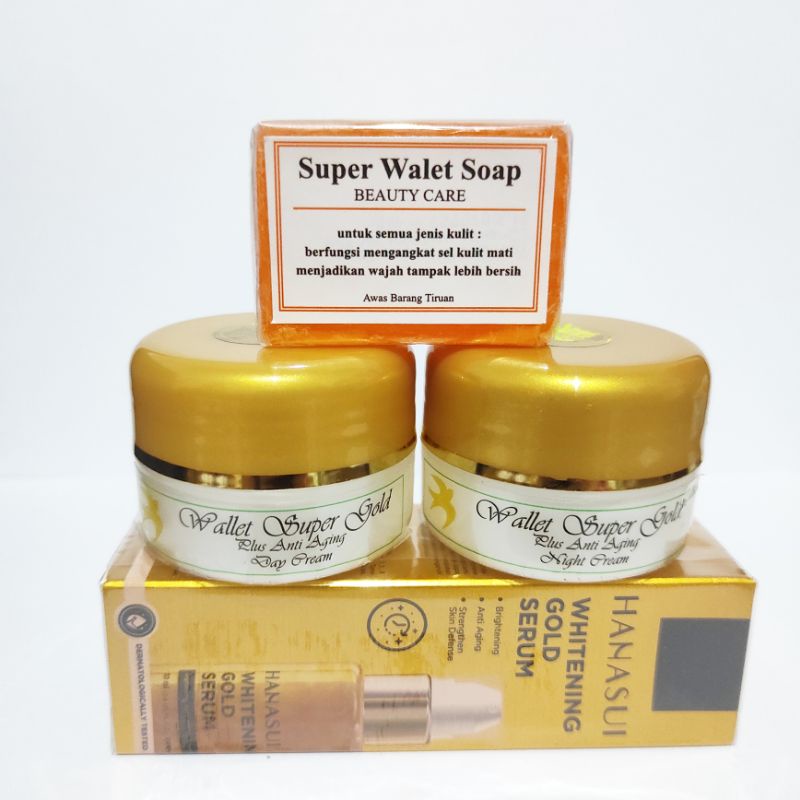Paket Cream Walet Super Gold Tanpa Iritasi Plus Serum Gold hanasui 4 in 1