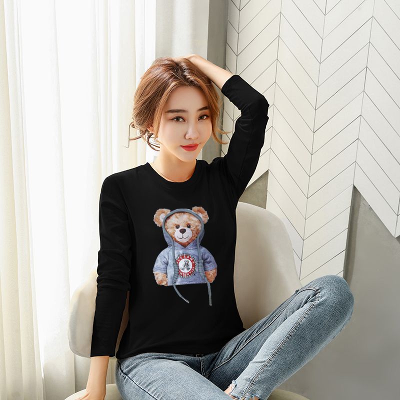 [littlecrab] Kaos Lengan Panjang Kekinian Teddy Bear Lucu Kaos Oversize T-shirt Beruang Lucu Unik Unisex Berkualitas Korean Style