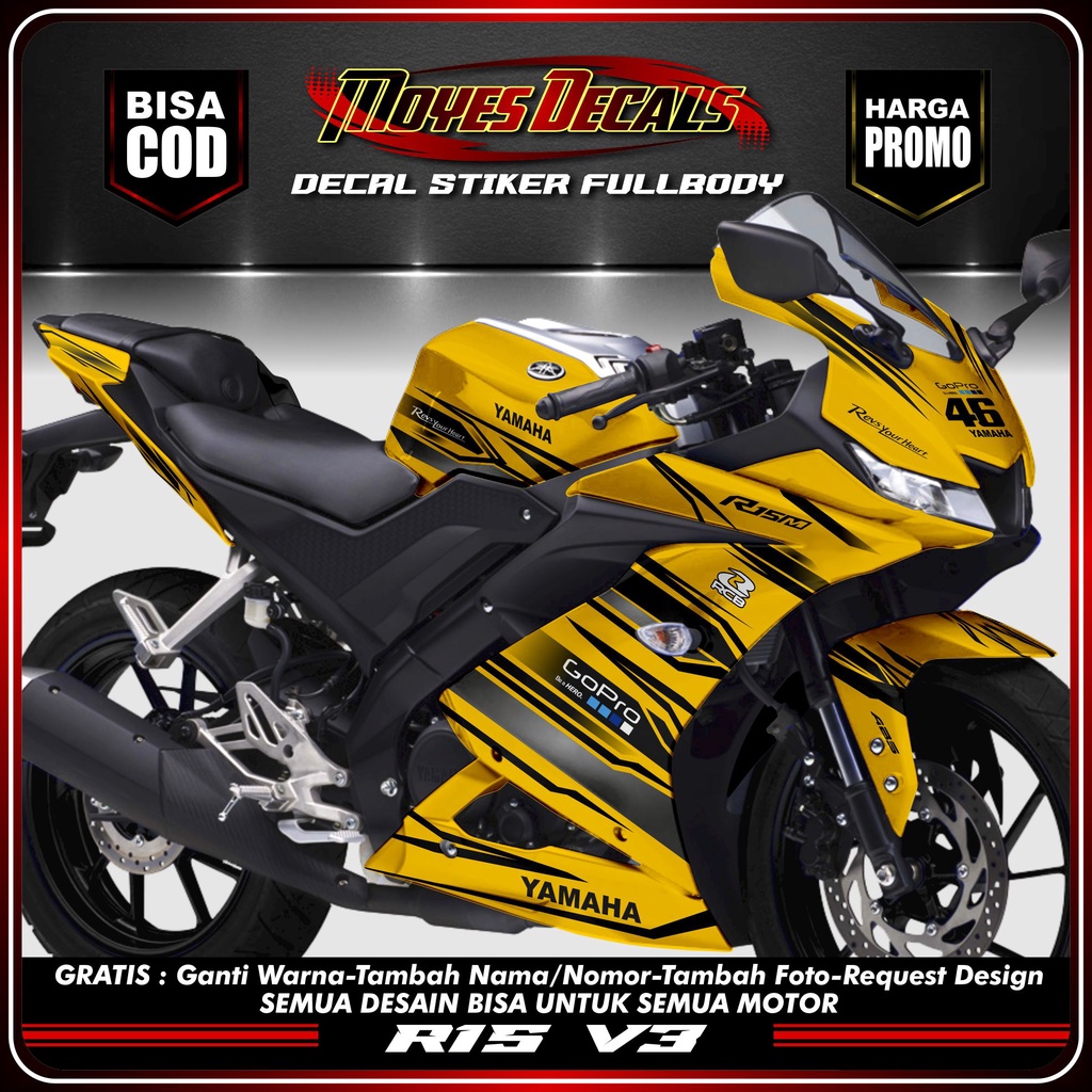 COD stiker decal striping motor r15 v3 stiker fullbody yamaha r15 v3 racing kuning