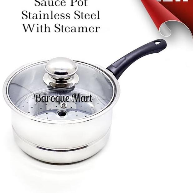 Panci Serbaguna Kukus Kecil Steamer Langseng Dandang Stainless Steel Tutup Kaca Dimsum Mpasi 20 Cm ,