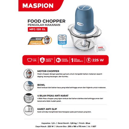 MASPION MFC 120 GL FOOD CHOPPER 1.2 LITER 225 WATT / MFC120GL