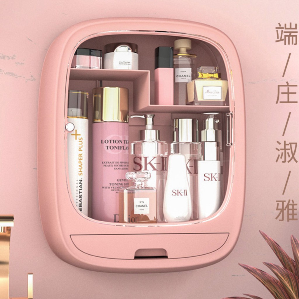 Tempat Kosmetik Rak Tempel Cosmetic Storage Box Rak Kosmetik Gantung Kamar Mandi Tanpa Paku,shenar