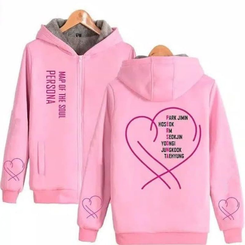 PROMO JAKET HOODIE WANITA KOREAN FASHION SWEATER BTS KOREA ZIPPER DNA PESONA JUNGKOOK JIMIN V-DNA PINK