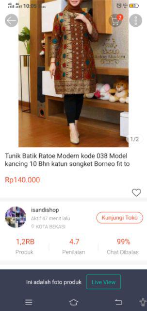 Tunik Batik Ratoe Modern Kode 039 Model Kancing 10 Bhn Katun Songket Borneo Fit To Size S -xxl