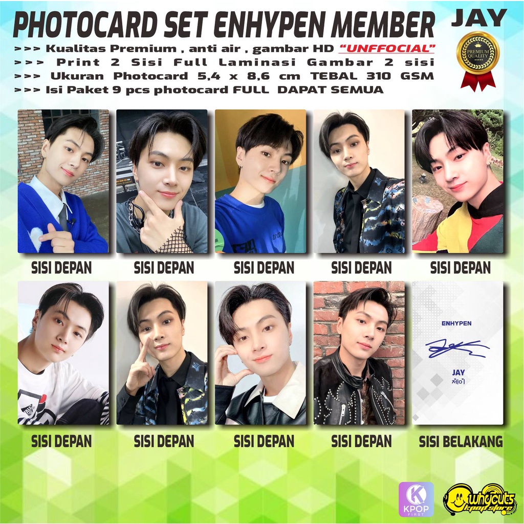 PHOTOCARD SET PC KPOP ENHYPEN MEMBER / PRINT 2 SISI FULL LAMINASI GLOSSY / ANTI AIR ISI 9 PCS