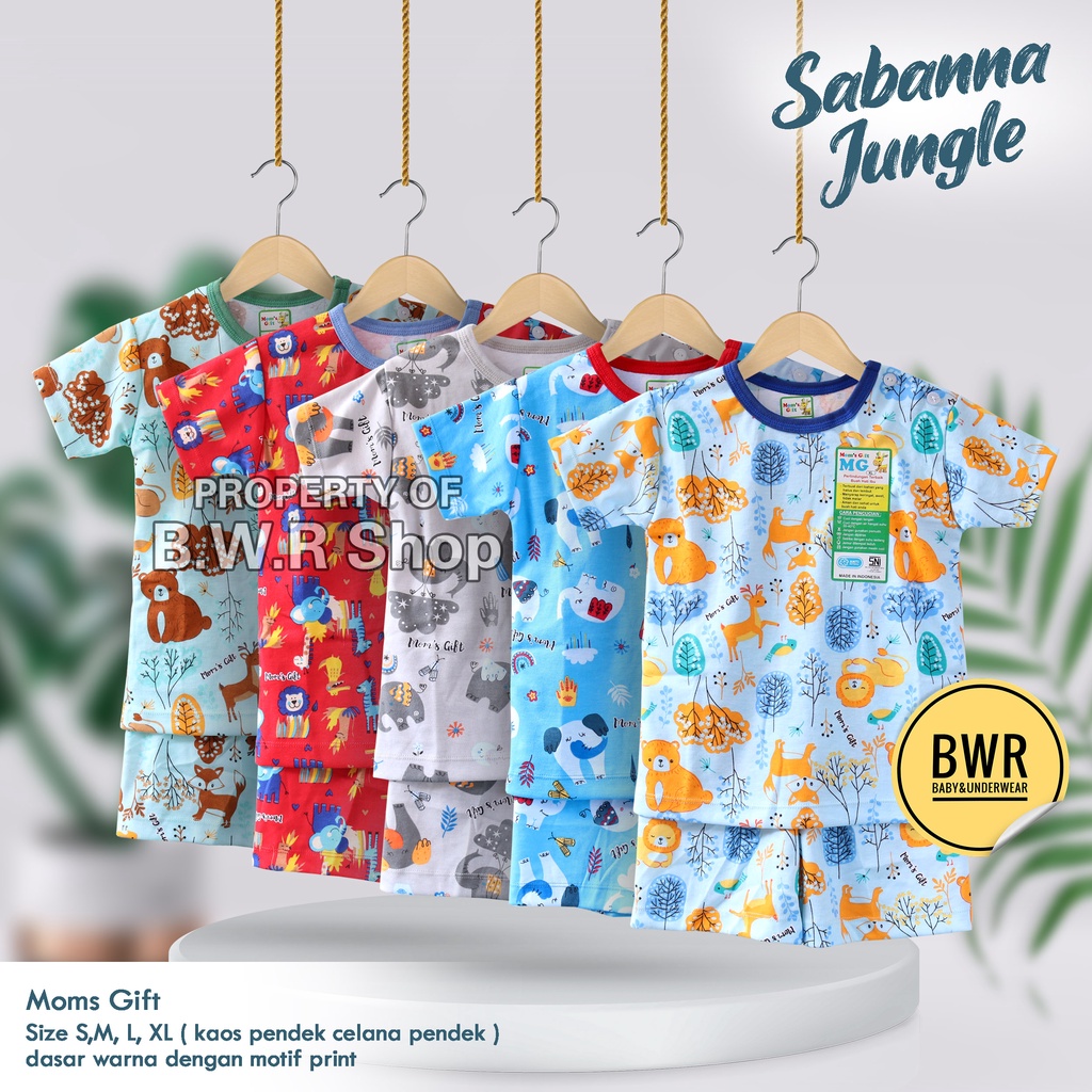 Setelan Moms Gift PENDEK Racing Car Sabanna Jungle / Piyama Anak Unisex Kancing Pundak Mom's Gift Motif | Bwr