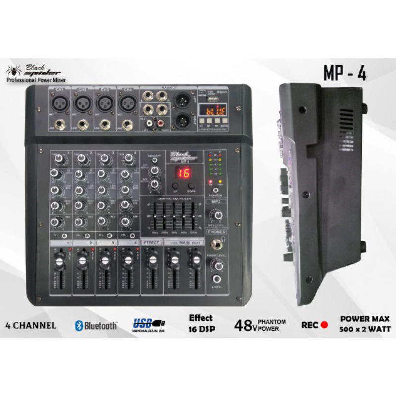 Power Mixer Audio 4 Channel Black Spider MP-4 Original