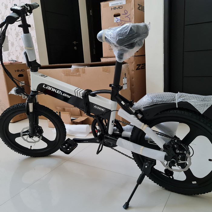 Sepeda Listrik Lipat Lankeleisi G300 - 20 Inch, Lithium 18650, Hitam Putih/Hitam Abu