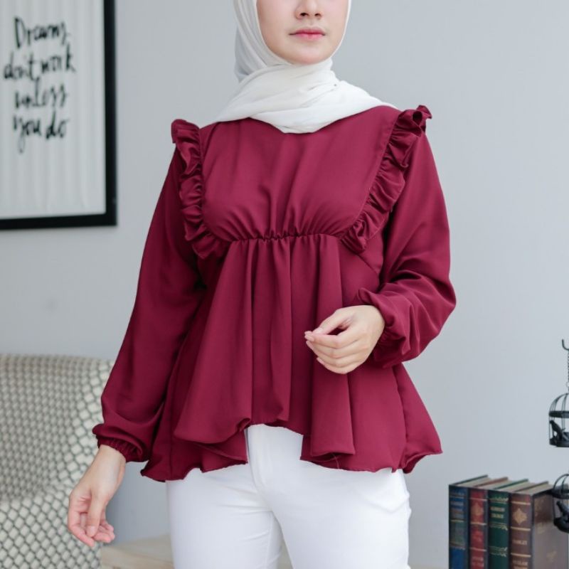 (COD) Elsa Blouse - Cirelea blouses // Atasan Wanita // Blouse Wanita Korean Style-Maroon