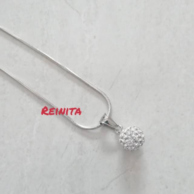 Kalung Titanium Wanita - Kalung Liontin Silver Bola Disco