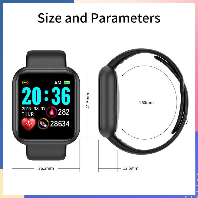 Y68 Smartwatch Sports IP67 Waterproof Fitness Tracker Heart Monitor Wanita Digital Jam Tangan Pintar