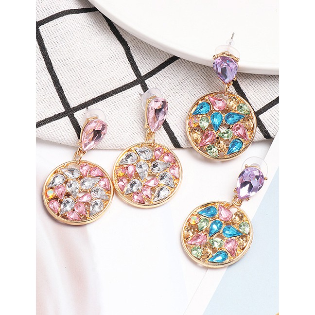 LRC Anting Tusuk Fashion Geometric Round Diamond Stud Earrings F87571