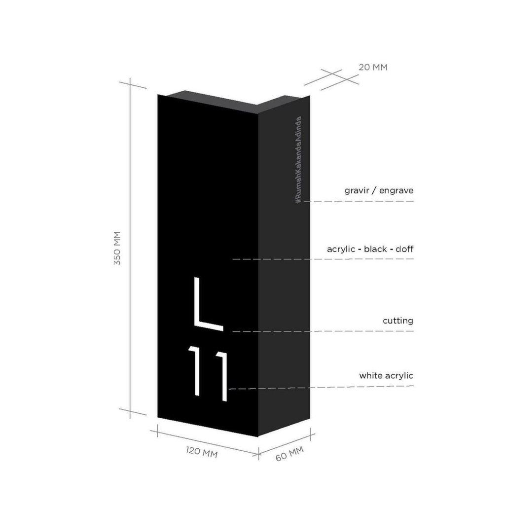 Acrylic nomor rumah / akrilik nomor rumah - Dengan lampu