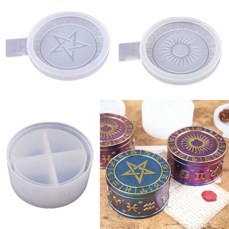 SIY  12 Constellation Storage Box Resin Casting Mold with Sun Star Lids Storage Container Epoxy Resin Casting Silicone Molds