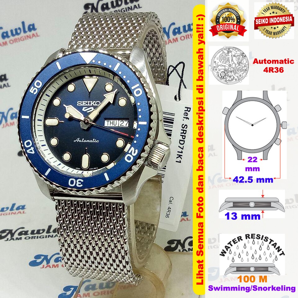 Seiko 5 Sports SRPD71K1 Automatic Mesh Strap - Jam Tangan Pria SRPD71