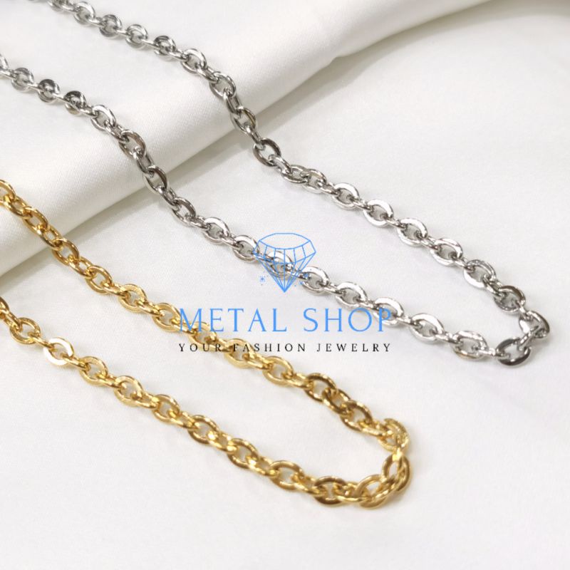 Kalung Titanium Pria Wanita Anti Karat Model Nuri Panjang 45CM