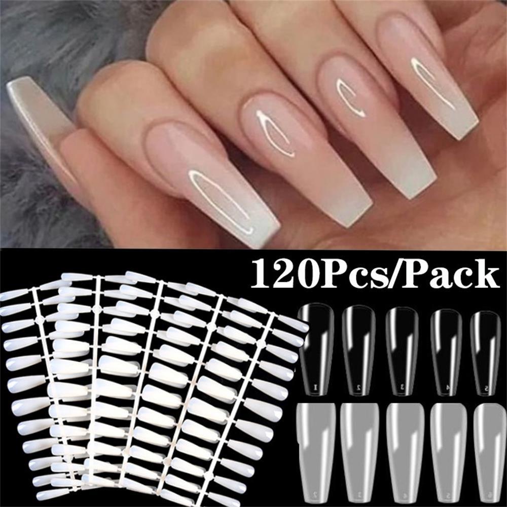 AUGUSTINA Tips Kuku Palsu Agustinina Natural 12ukuran French Transparan Manicure Tools Bening Peti Mati Stiletto Kuku Palsu