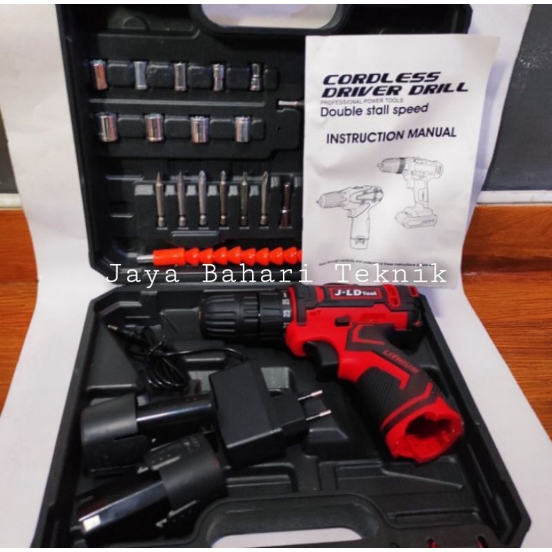 Mesin Bor Baterai Cordless JLD 12VOLT fullset bor tanpa kabel