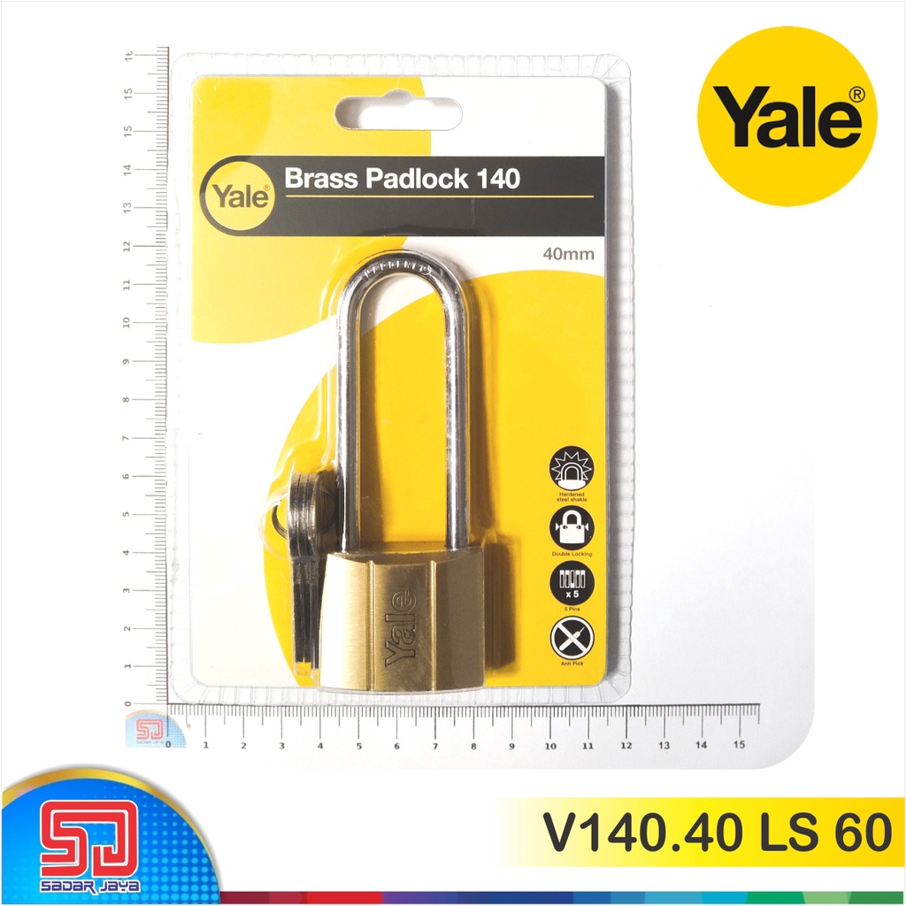 Yale V140.40 LS 60 Gembok Pagar Tralis Kuningan 40mm Leher Panjang 66mm Padlock Brass Hardened Steel