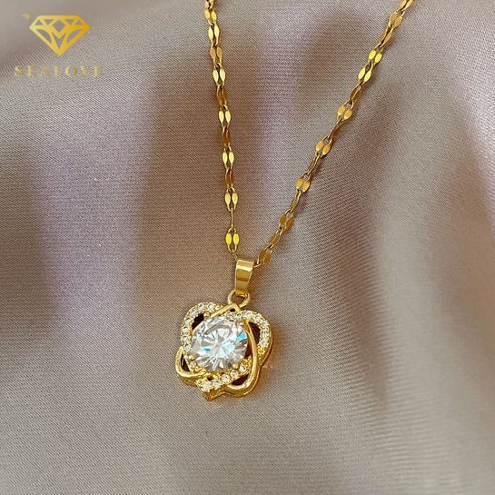 kalung titanium anti karat Ganda Hati Liontin Wanita necklace Berlian Perhiasan Korea