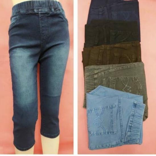 celana jeans wanita 7/8 pinggang karet