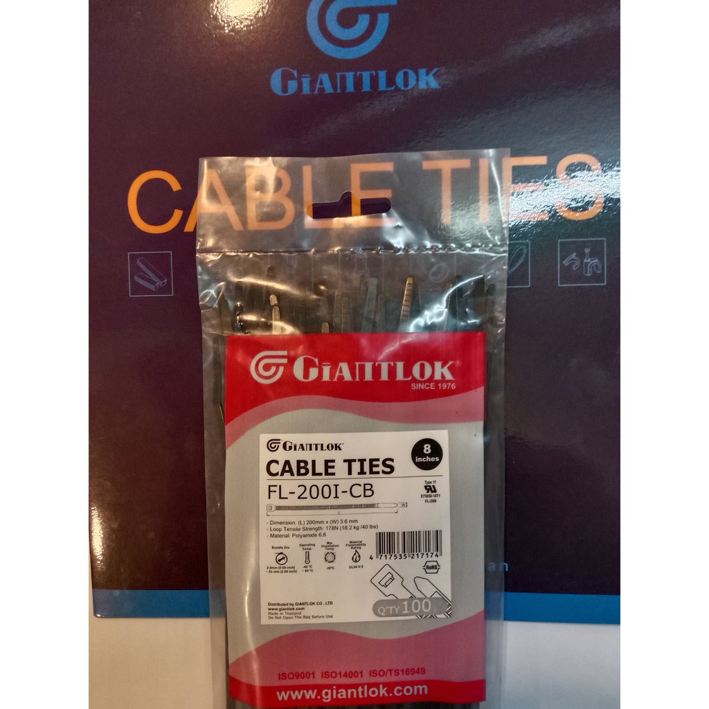 Cable Ties 20cm / Kabel Ties 20cm Merk GIANTLOK - Hitam