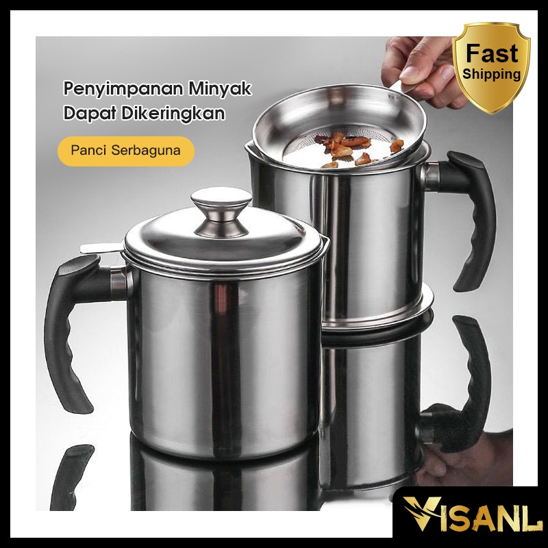 VISANL OIL POT FILTER 1200ML SARINGAN STAINLESS MINYAK GORENG SISA WADAH JELANTAH TEMPAT MINYAK SARINGAN