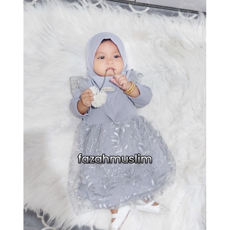 Gamis bayi, baju muslim pesta brukat tille baby, pakaian aqiqah baby