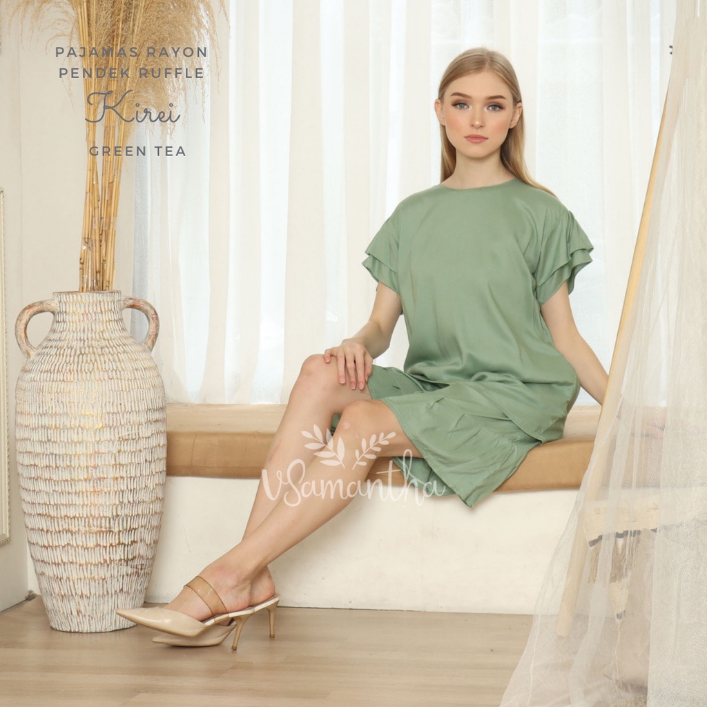 vSamantha  - One Set Piyama Rayon Pendek Ruffle Kirei-Greentea