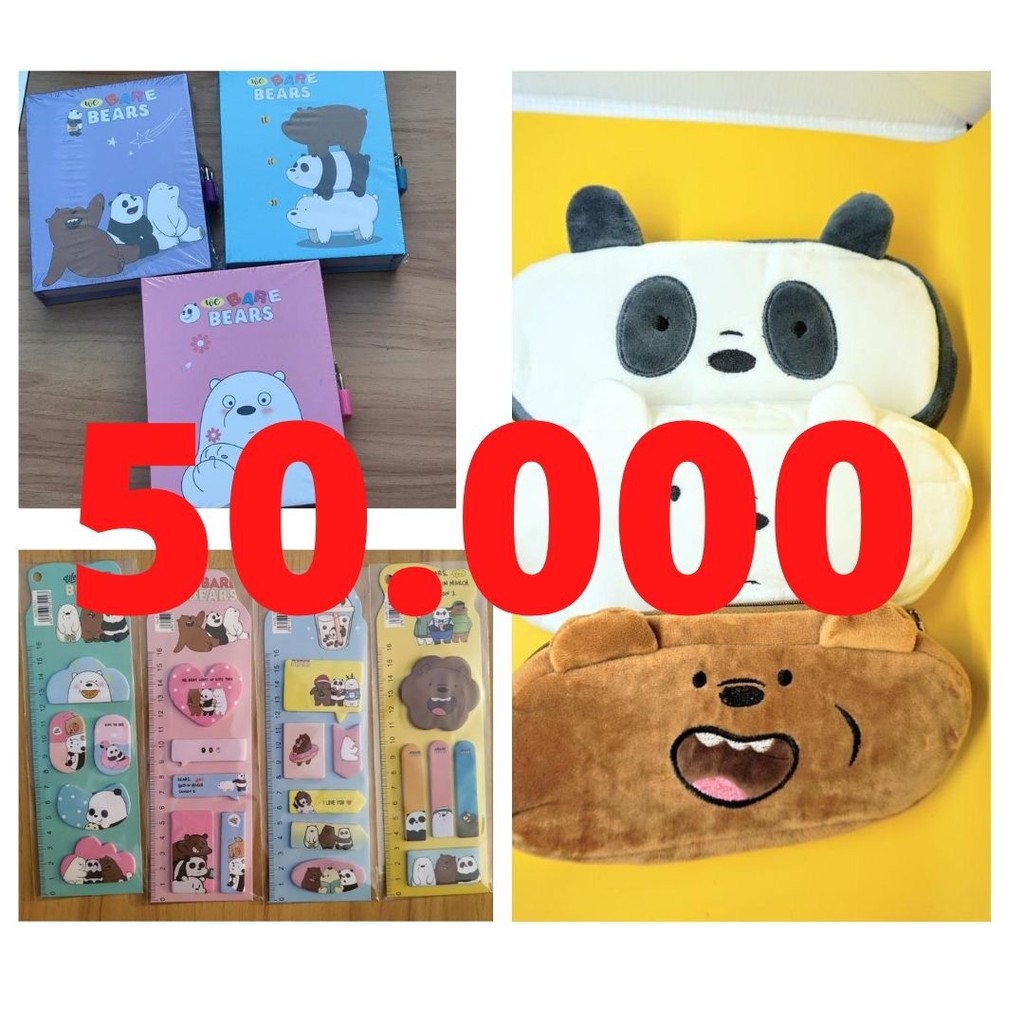 PAKET ALAT TULIS WE BARE BEAR PEN WBB KOTAK PENSIL KAIN IMPOR TERMURAH ATK DUNIA GROSIR READY COD