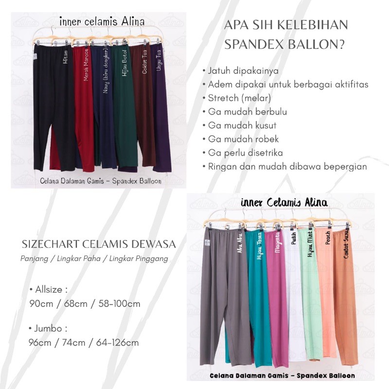 Celamis Wanita Alina - Celana Daleman Gamis Jumbo dan All Size - Inner Pants Spandex Ballon Terlaris