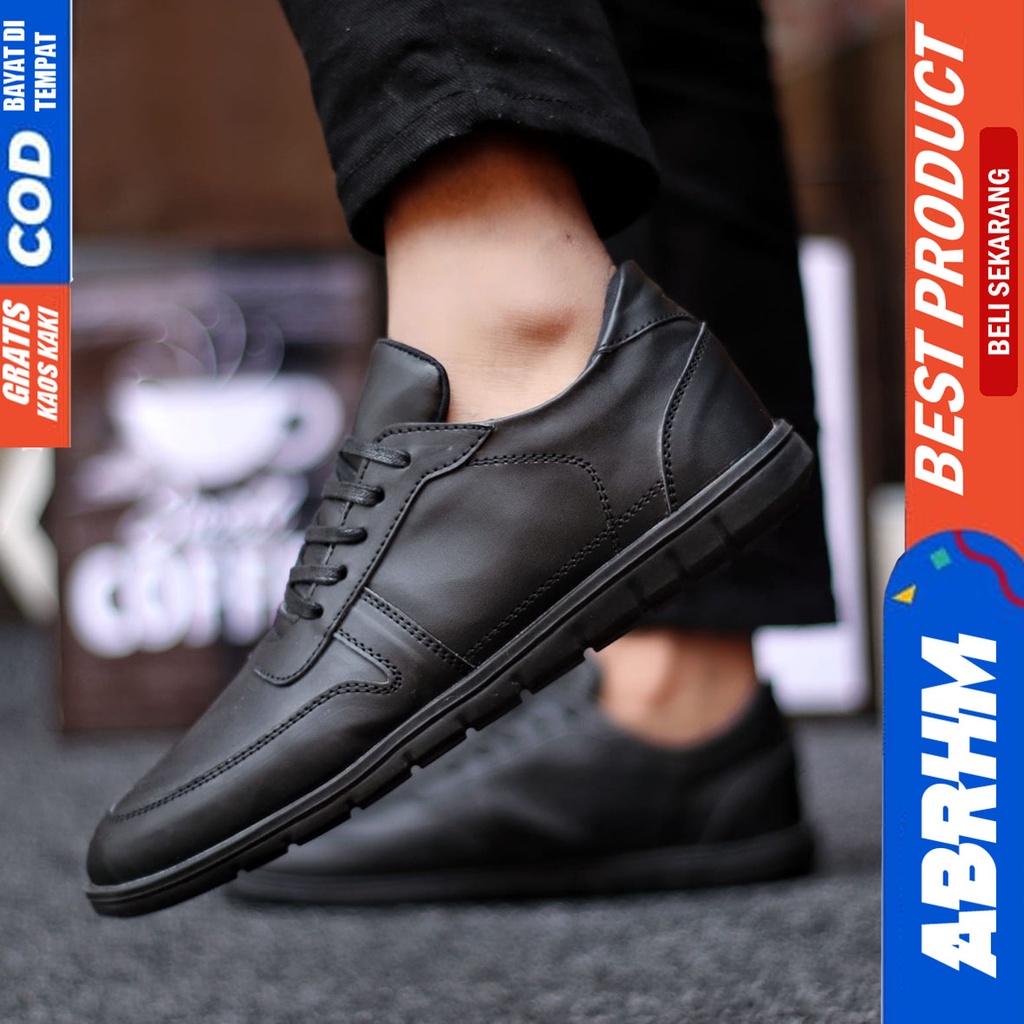 Abrhm Mugen - Sepatu Formal Pantofel Pria Hitam Kerja Kantor