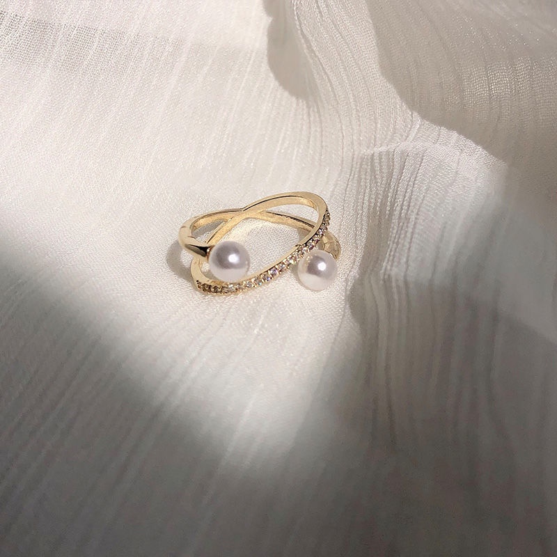 Cincin Sterling Silver Model Terbuka Adjustable Hias Mutiara Untuk Wanita