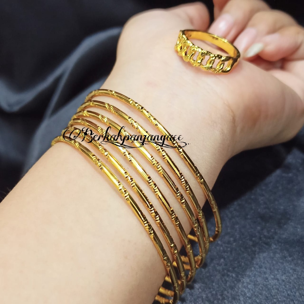 GELANG KRONCONG+CINCIN ZUPER SIMPLE LAPIS EMAS 24K ANTI KARAT