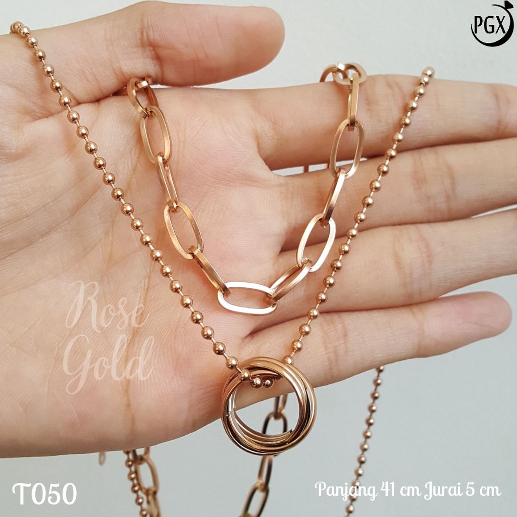 PGX Kalung Titanium Wanita Anti Karat Aksesoris Fashion Perhiasan Premium - T050