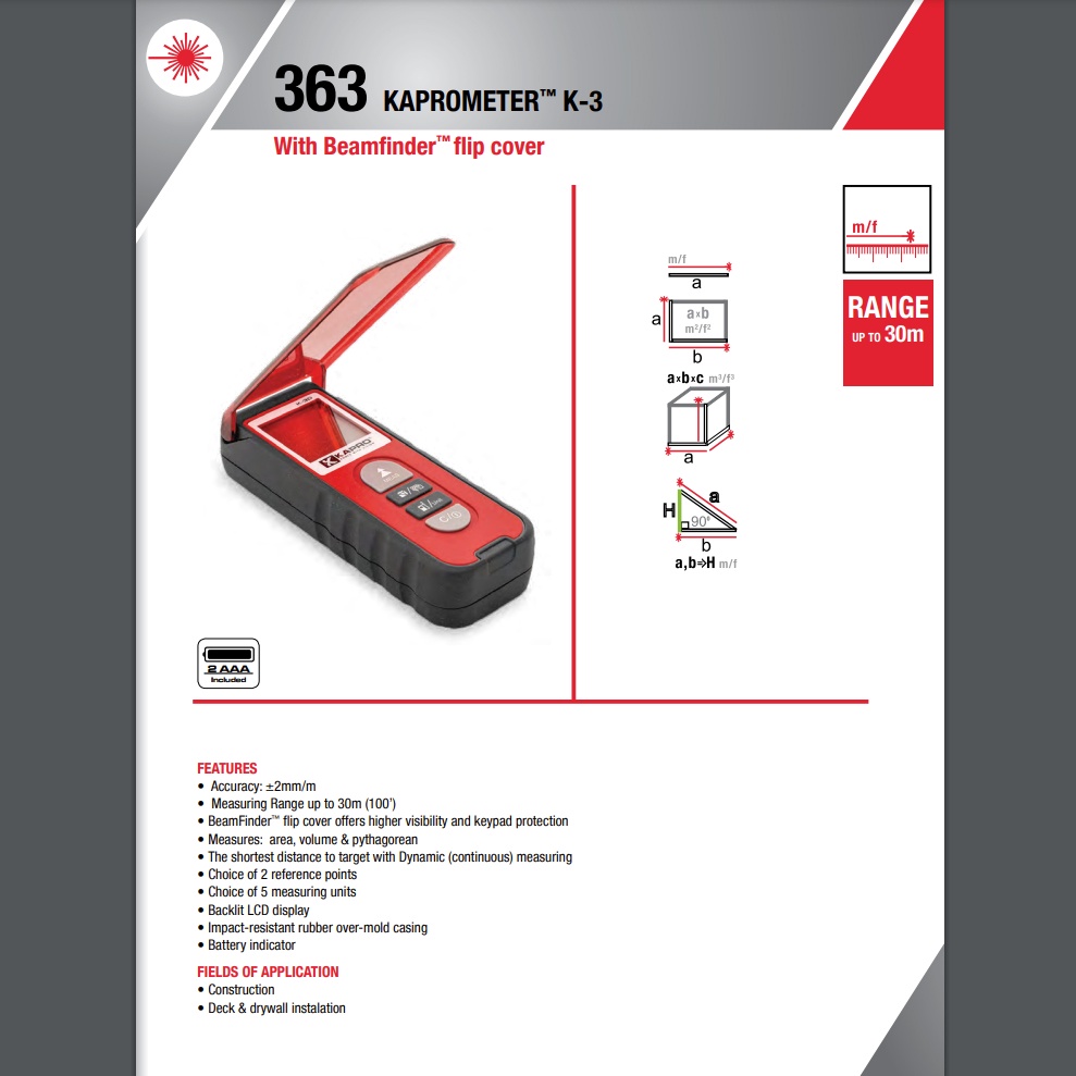 Laser Distance Meter - Kapro 363 Kaprometer K-30