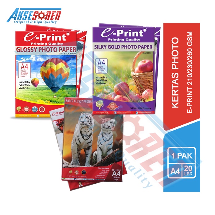 

KERTAS POTO PAPER A4 E-PRINT [20 SHEET/210 230 260 GSM] / CETAK PHOTO GLOSSY BACK PRINT FOTO PAPER