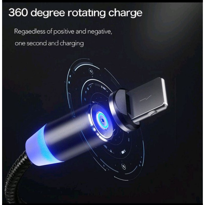 KABEL DATA Magnetic 3 in 1 Micro USB Type C Lightning 3A LED Cable Charger Casan Magnet