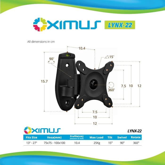 BRACKET TV Tilt Swivel LCD LED TV 13 - 27 OXIMUS LYNX-22 100X100