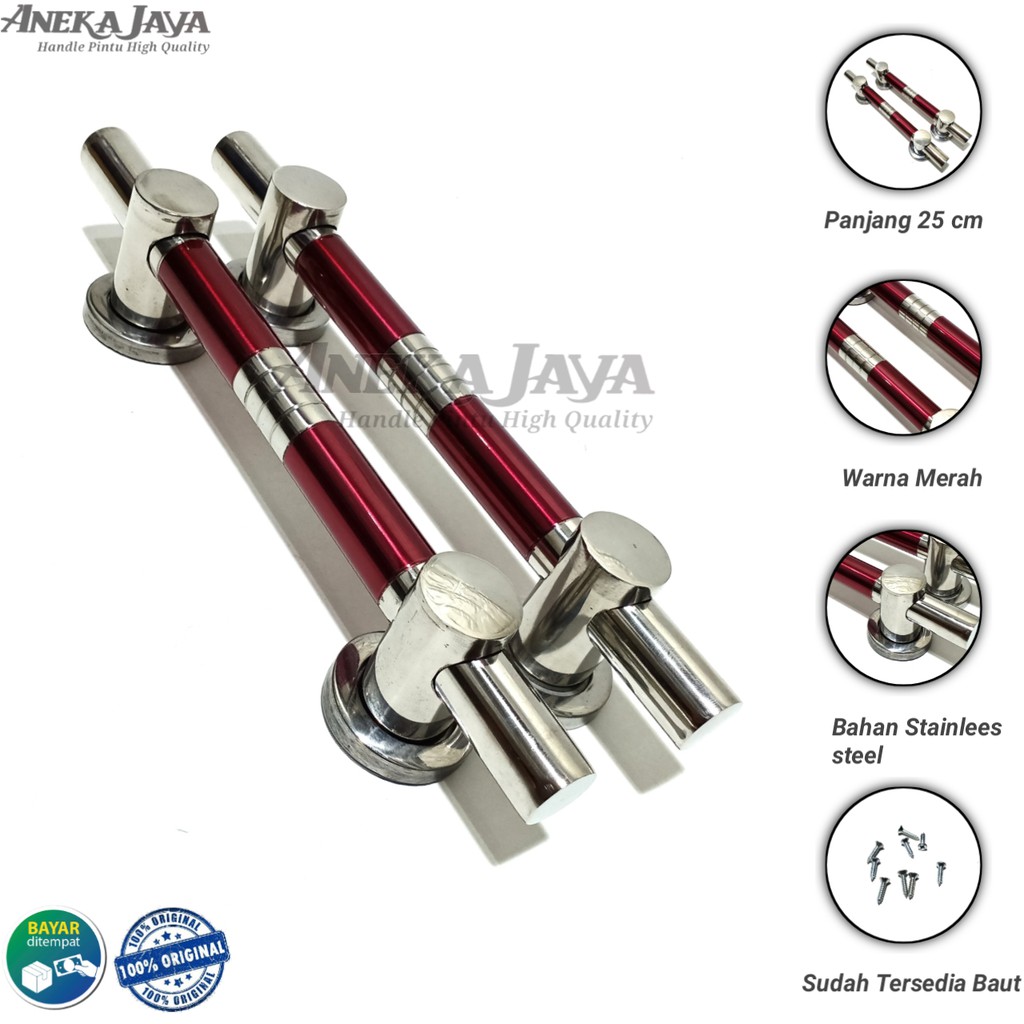 Handle Pintu Rumah 25 cm / Tarikan Pintu Rumah / Gagang Pintu stainlees steell warna merah Murah