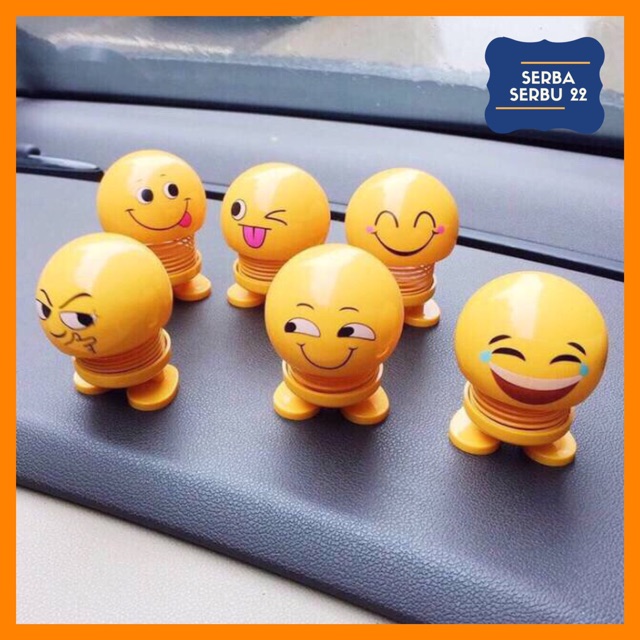 Boneka Perr Goyang LED Kepala Emoticon Emoji Spring Shaking Head Doll Toys Pajangan Mobil