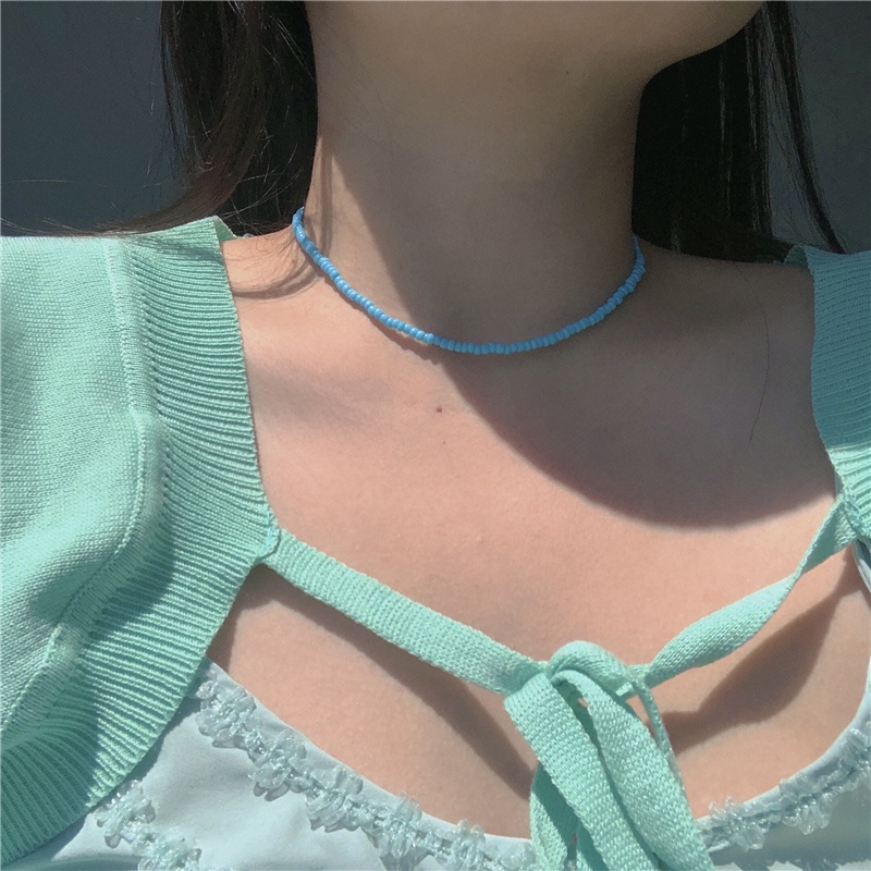 Korean Colorful Beads Necklace Double Layer Clavicle Chain Women Fashion Jewelry Accessories Gift