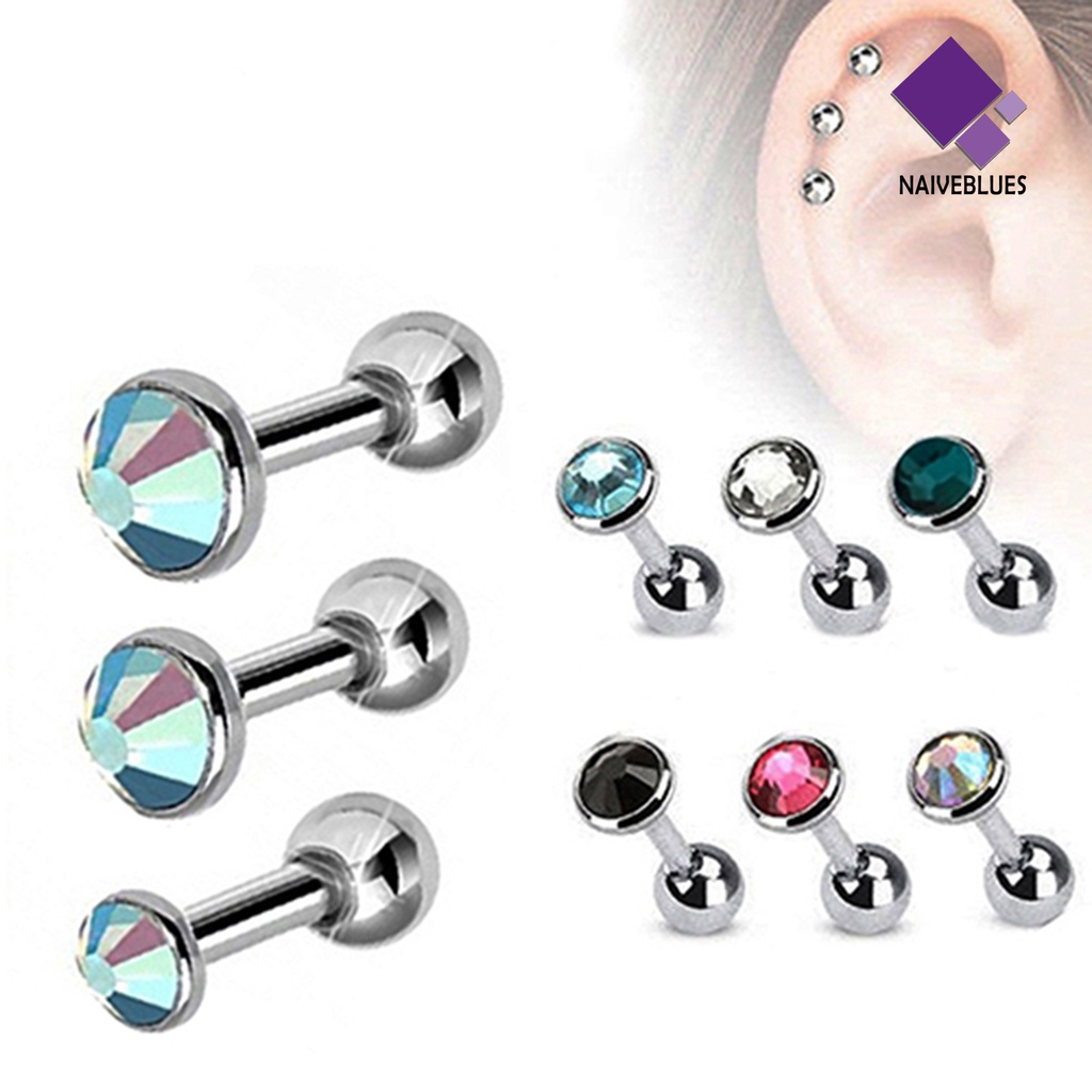 3pcs / Set Anting Stud Bentuk Bulat Bahan Stainless Steel Untuk Wanita