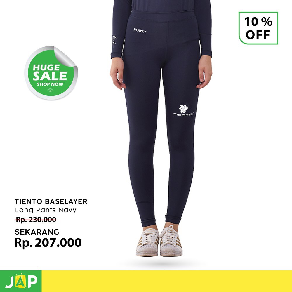 Tiento Celana Panjang Unisex Navy Putih / Legging / Celana Ketat Olahraga Futsal, Fitness, Running,