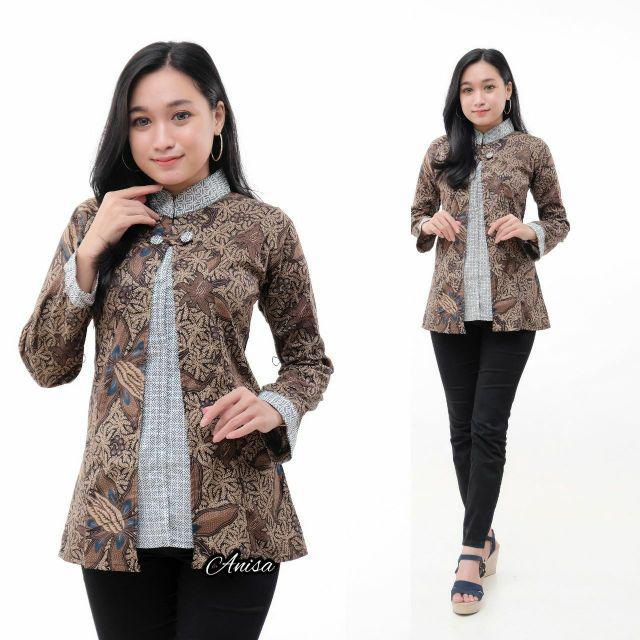 tey-17 Batik wanita ASJ SA HRB026 Kenongo Kemeja Tosca Pendek-Code E