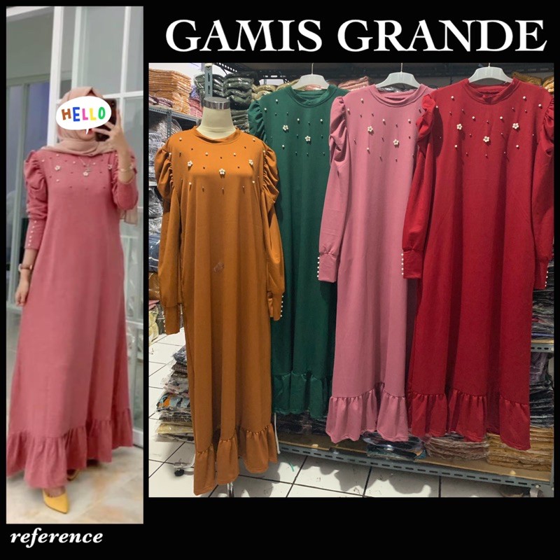 GAMIS GRANDE RAJUT IMPORT MUTIARA TANGAN BALON KERUT KNIT JUMBO XXL MUSLIM BIGSIZE MUTIARA MELAR MAX